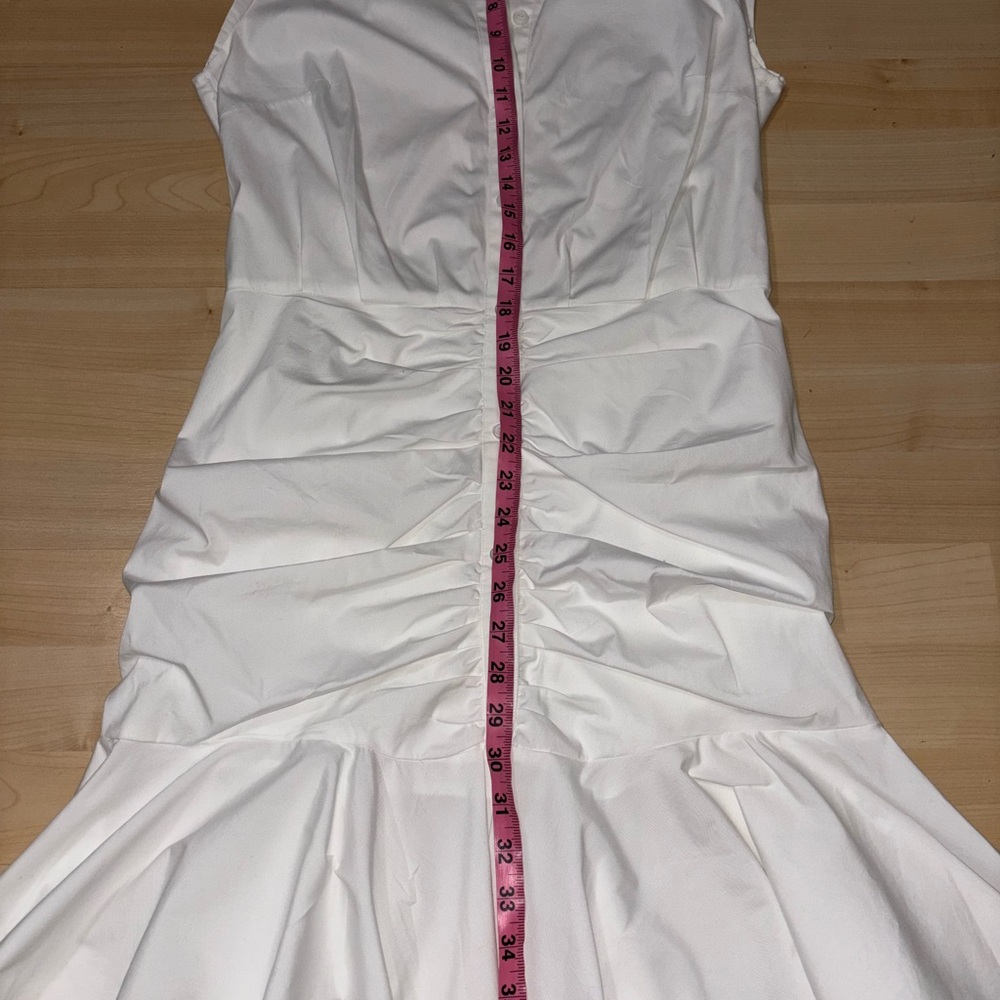 Veronica Beard Bell Ruched Stretch Poplin White Dress Size 8 Minimalist - Picture 7 of 12